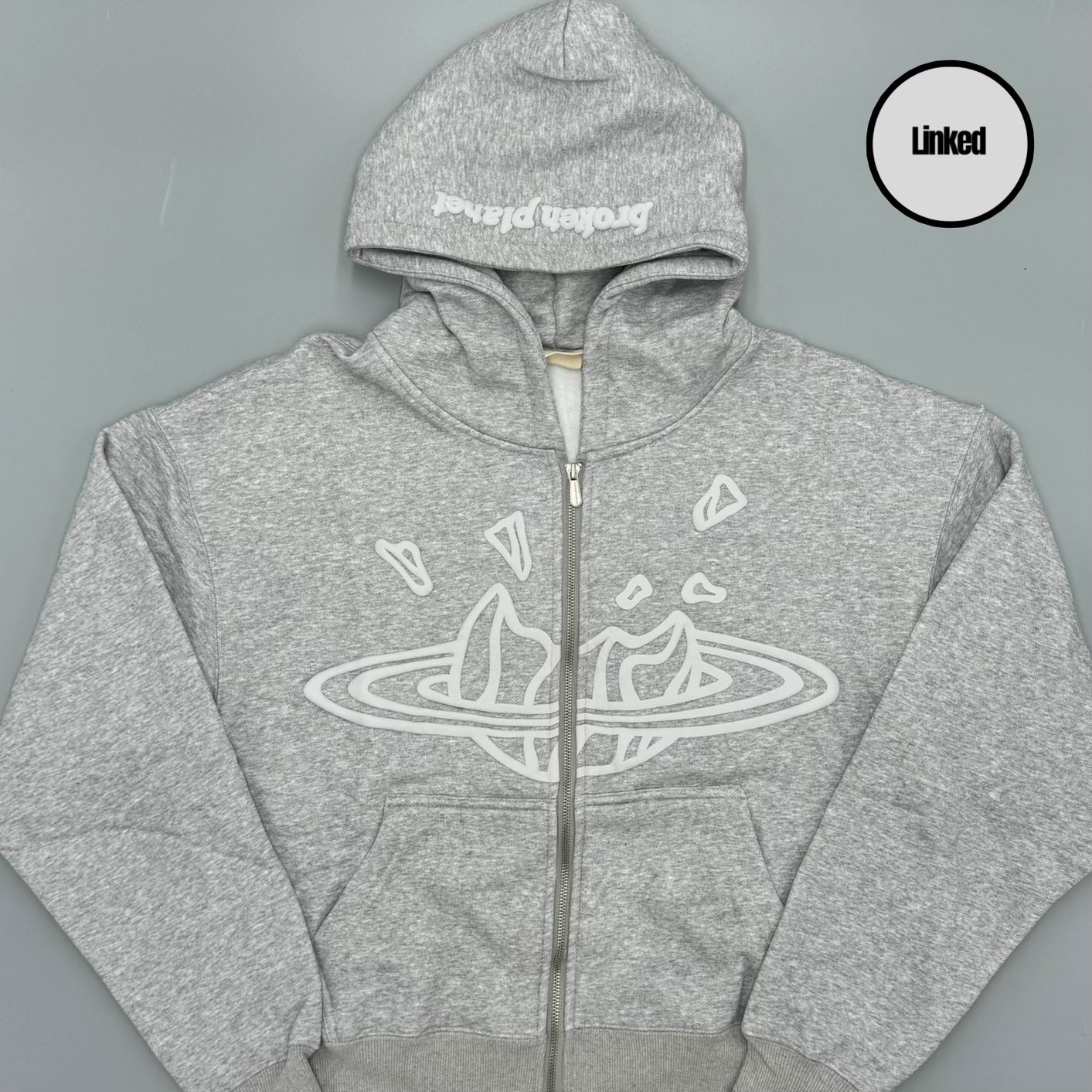 BROKEN PLANET LIGHT GREY ZIP UP HOODIE