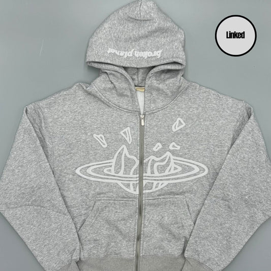 BROKEN PLANET LIGHT GREY ZIP UP HOODIE