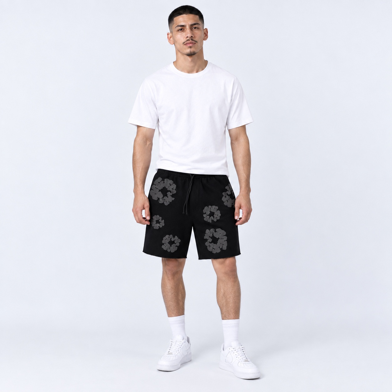 Denim Tears Monochrome Cotton Wreath Shorts