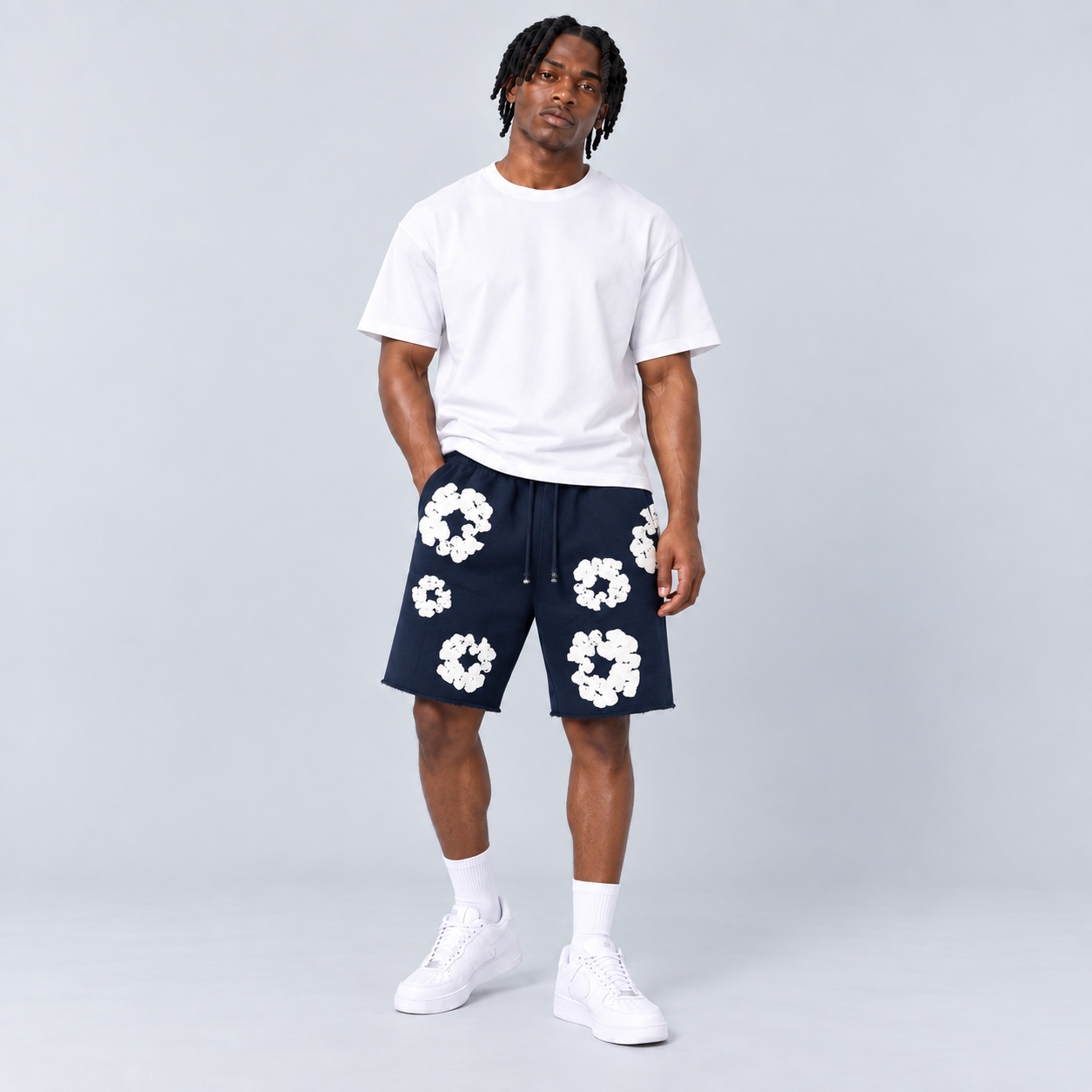 Denim Tears Navy Cotton Wreath Shorts