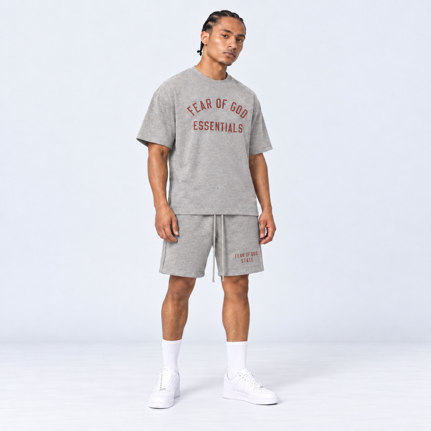 Essentials FW24 Dark Heather/Red Short Set