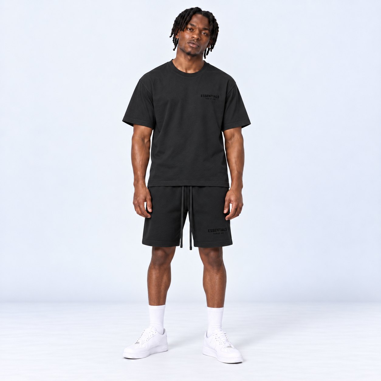 ESSENTIALS SS22 – STRETCH LIMO/BLACK – SHORT SET