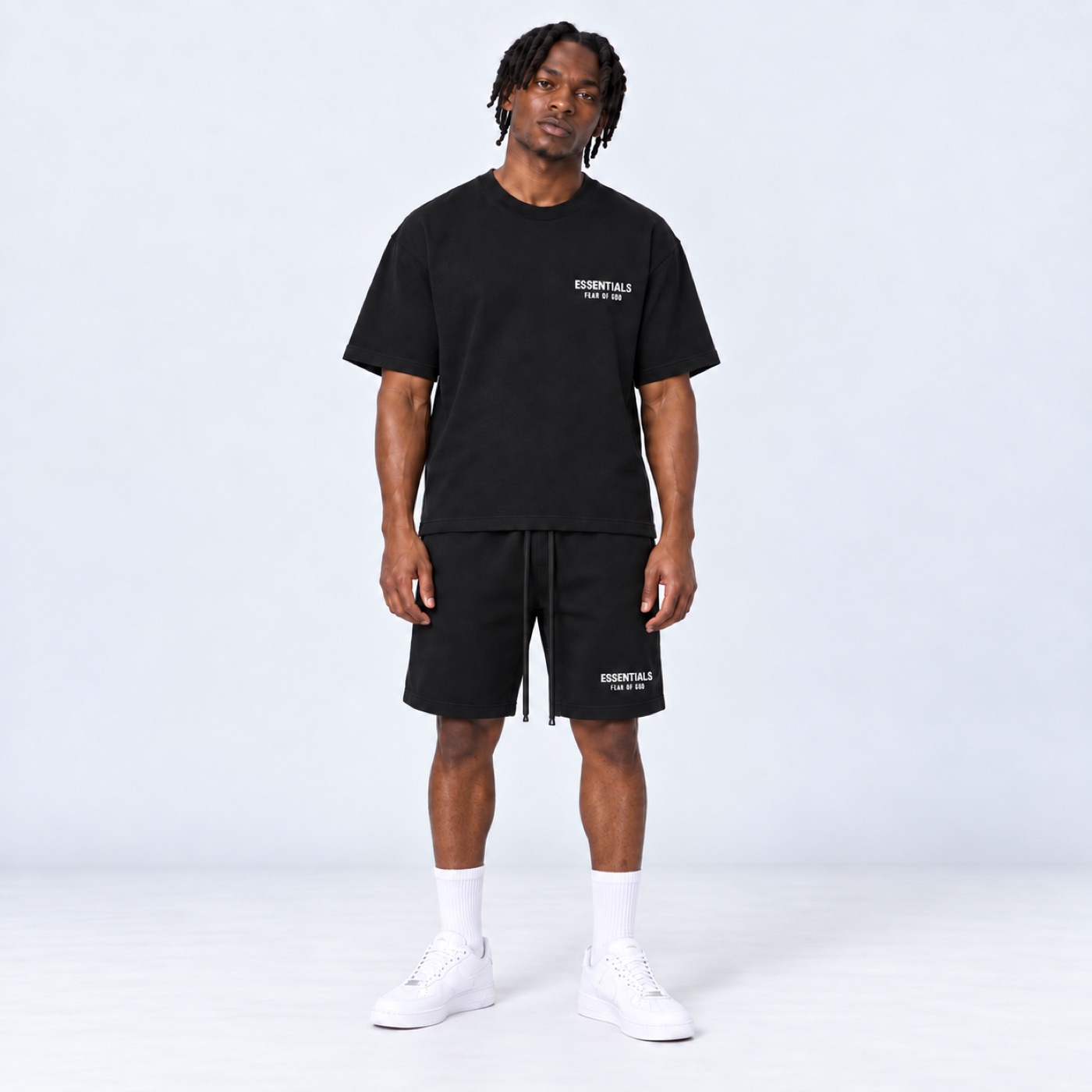 Essentials SS25 Jet Black/White Short Set