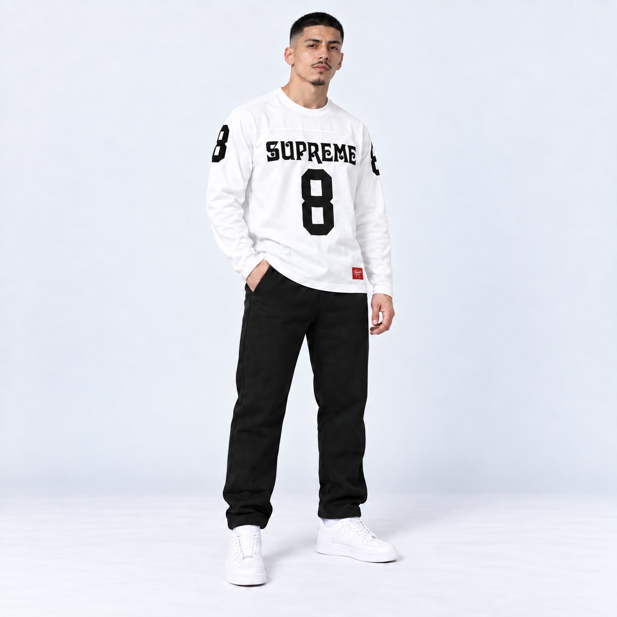 SUPREME AFFILIATED – WHITE/BLACK – 8 LONG-SLEEVE TOP