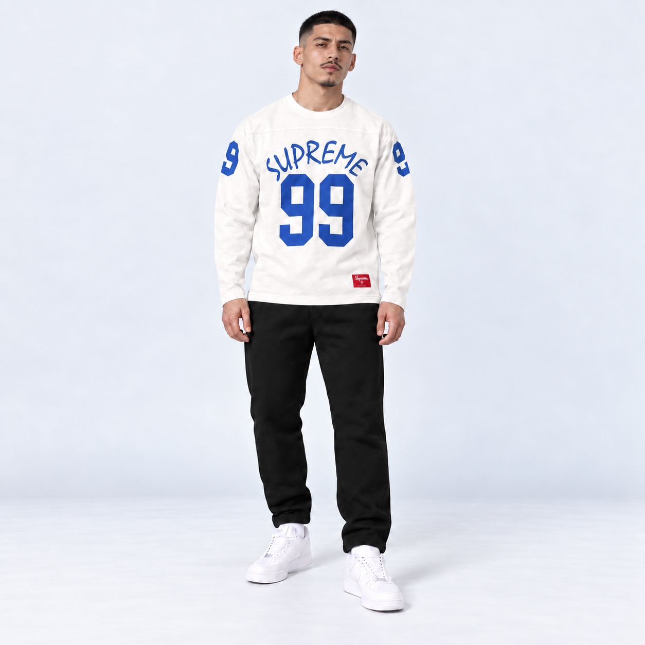 Supreme White/Blue 99 Long Sleeve Football Top